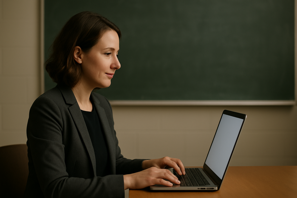 Woman typing on a laptop
